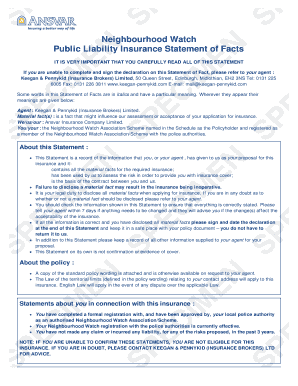 Neighbourhood Watch Public Liability Insurance Statement of Facts