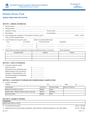 Mobile Home Park Insurance Application