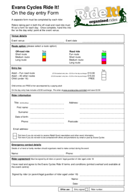 Evans Cycles Ride It Event Entry Form