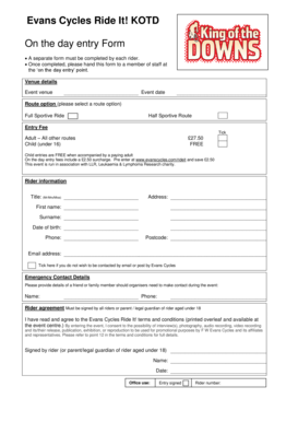 Evans Cycles Ride It Event Entry Form