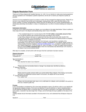 Liquidity Services Dispute Resolution Form