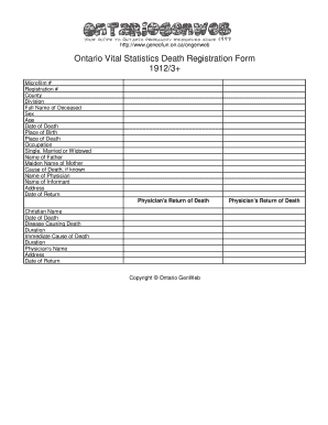 Ontario Vital Statistics Death Registration Form