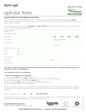 Local Government Pension Scheme Opt Out Form Blank Fillable Template Local Government Pension Scheme Opt Out Form Blank Fillable Template