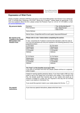 Grand Metropolitan Irish Pension Fund Expression of Wish Form