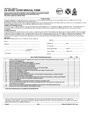 UK SPORT DIVER MEDICAL FORM