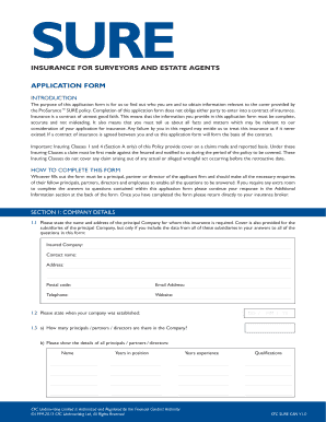 Insurance Application Form for Surveyors and Estate Agents