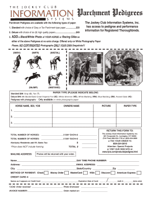 Thoroughbred Pedigree Order Form