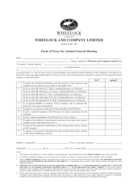 Form of Proxy for Annual General Meeting