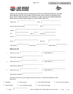 2012 NASCAR Weekend Volunteer Application