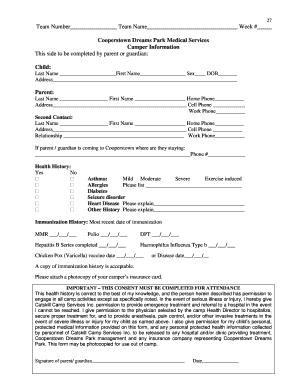 Cooperstown Dreams Park Medical Services Form