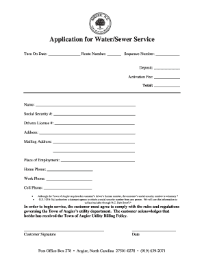 Application for Water/Sewer Service