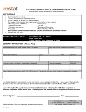 Caterpillar Prescription Drug Expense Claim Form
