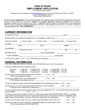 Town of Boone Employment Application