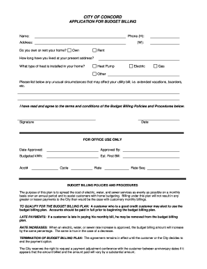 City of Concord Budget Billing Application