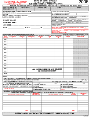 North Carolina Business Personal Property Listing