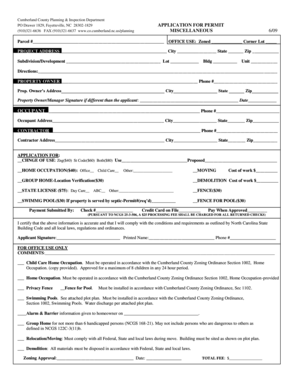 Miscellaneous Application - Cumberland County - co cumberland nc