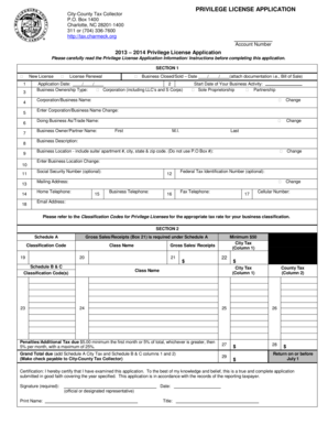 North Carolina Privilege License Application