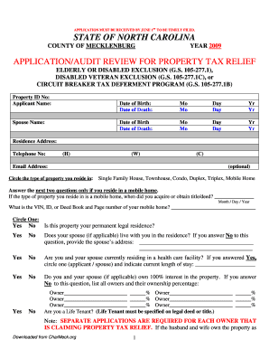North Carolina Property Tax Relief Application