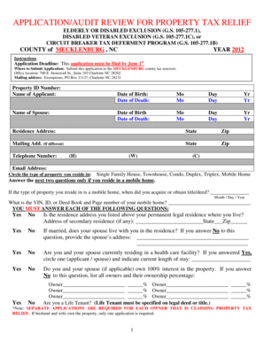 North Carolina Property Tax Relief Application