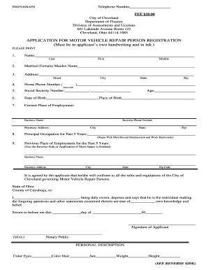 Motor Vehicle Repair Person application - City of Cleveland - city cleveland oh