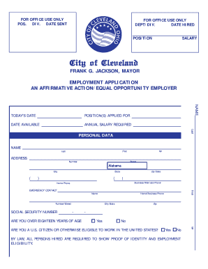 Employment Application Form - City of Cleveland - city cleveland oh