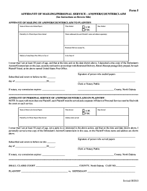 Affidavit of Mailing/Personal Service - Answer/Counterclaim