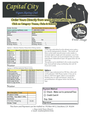 Personaliteez Jacket Order Form