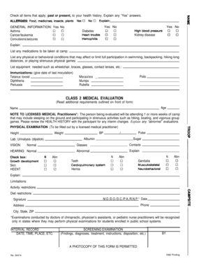 Class 2 Medical Evaluation Form