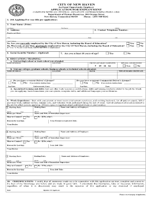 City of New Haven Application for Employment