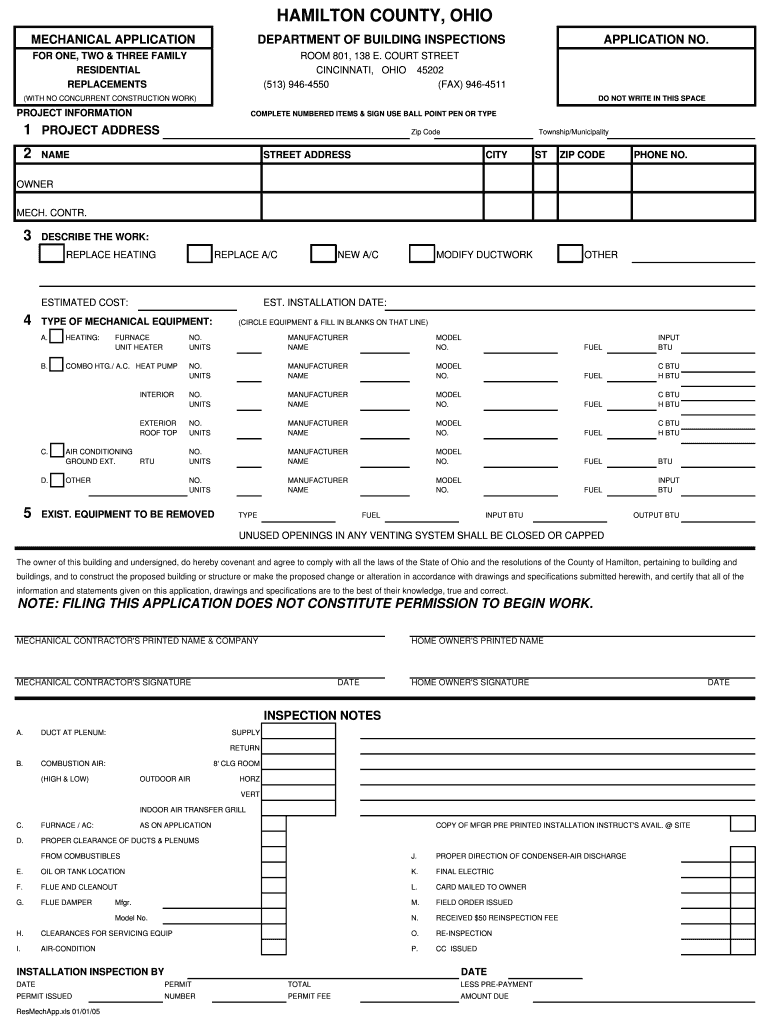 Fillable Online cagis hamiltonco Residential Mechanical Permit Form