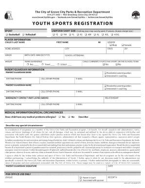 Grove City Youth Sports Registration Form