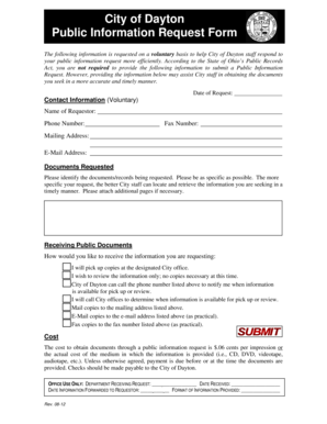 City of Dayton Public Information Request Form