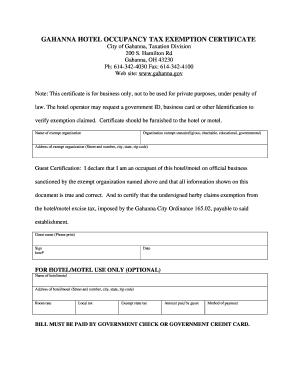 Tax exempt form for gahanna ohio