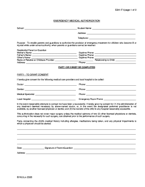 Emergency Medical Authorization Form