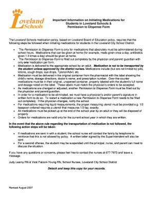 Loveland Schools Permission to Dispense Form