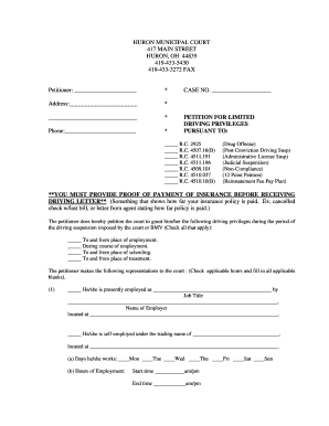 Ohio Petition for Limited Driving Privileges