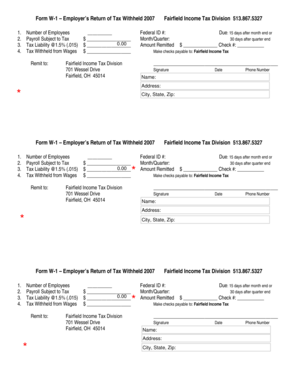 Form W-1 Employer Tax Withheld 2007