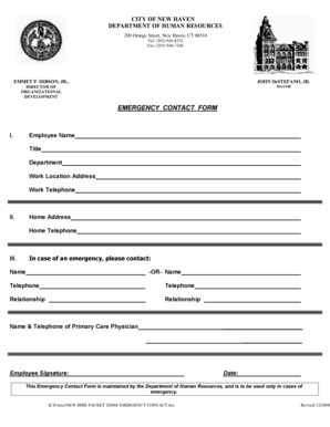 EMERGENCY CONTACT FORM - City of New Haven