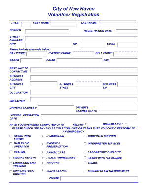 City of New Haven Volunteer Registration