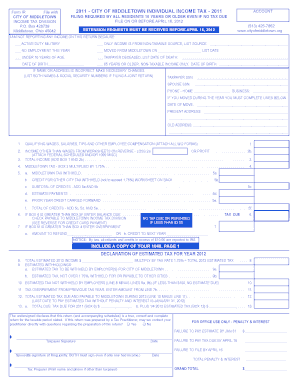 City of Middletown Individual Income Tax Form 2011