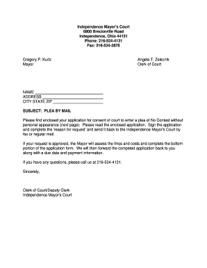 Ohio Plea by Mail Application