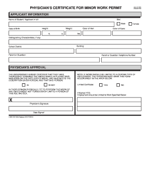 Physician’s Certificate for Minor Work Permit