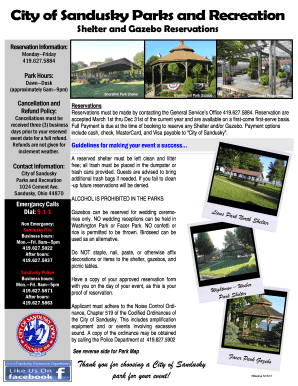 City of Sandusky Shelter and Gazebo Reservation Form