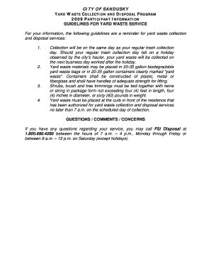 City of Sandusky Yard Waste Collection Form