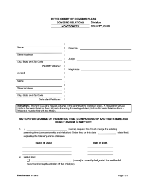 Motion for Change of Parenting Time