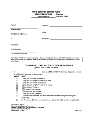 Answer to Complaint for Divorce with Children