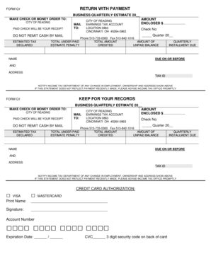 City of Reading Business Quarterly Estimate Form Q1