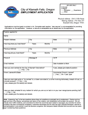 City of Klamath Falls, Oregon EMPLOYMENT APPLICATION