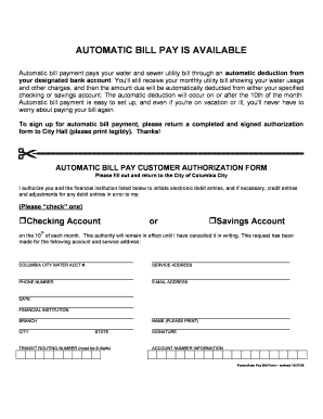 Automatic Bill Pay Authorization Form