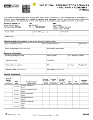 Vocational Rehabilitation Services Third Party Agreement Invoice